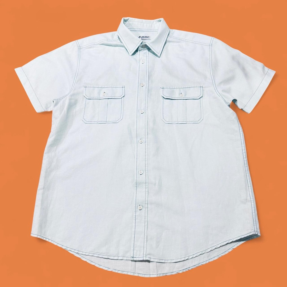 Old Navy Linen Blend Short Sleeve Sea Green Beach Vacation Men’s Shirt L